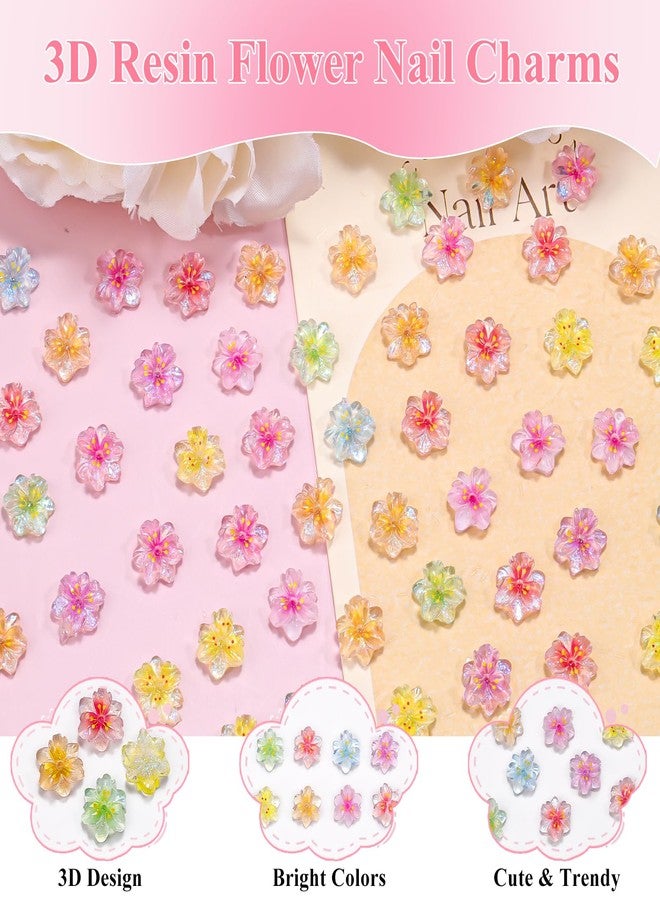 editTime 100pcs 3D Flower Nail Charms, Ice Translucent Flowers for Nails Resin Mixed Colors Flower Nail Gems Diamonds Jewelry Floral Nail Art Charms for Women Manicure Accessories Crafts - Image 3